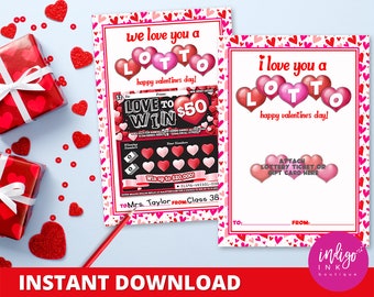 Valentine's Day Gift Lottery Ticket Holder INSTANT DOWNLOAD | Love You a Lotto Valentine Gift | Gift Card Holder | Teacher Gift Ideas
