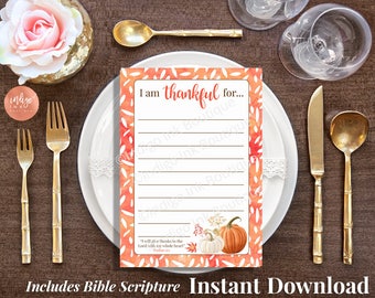 Giving Thanks Scripture Printable INSTANT DOWNLOAD | Thankful For Cards Christian Printable | I am Thankful For Gratitude Cards
