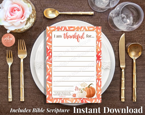 Giving Thanks Scripture Printable INSTANT DOWNLOAD | Thankful For Cards Christian Printable | I am Thankful For Gratitude Cards Il_570xn