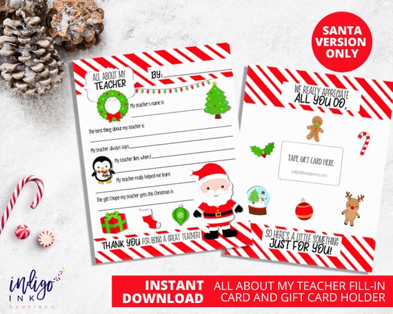 Teacher Christmas Gift | Teacher Appreciation Card For Teacher | Teacher Thank You | Gift for Teacher INSTANT DOWNLOAD Il_570xn