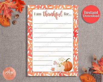 Thanksgiving Thankful Cards | I'm Thankful for Place Cards | Give Thanks Cards | Thanksgiving Prompts INSTANT DOWNLOAD