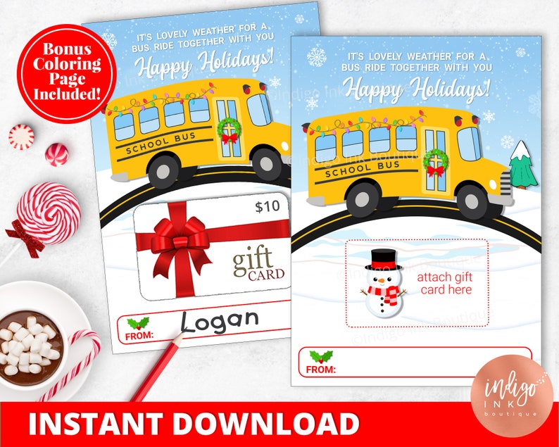 Bus Driver Gift Card Holder INSTANT DOWNLOAD School Bus Aide Etsy