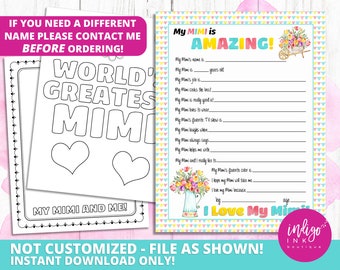 All About My Mimi Kid Questionnaire Mothers Day Gift INSTANT DOWNLOAD | Happy Mother's Day Gift for Mimi | Mimi Printable | Mimi Birthday