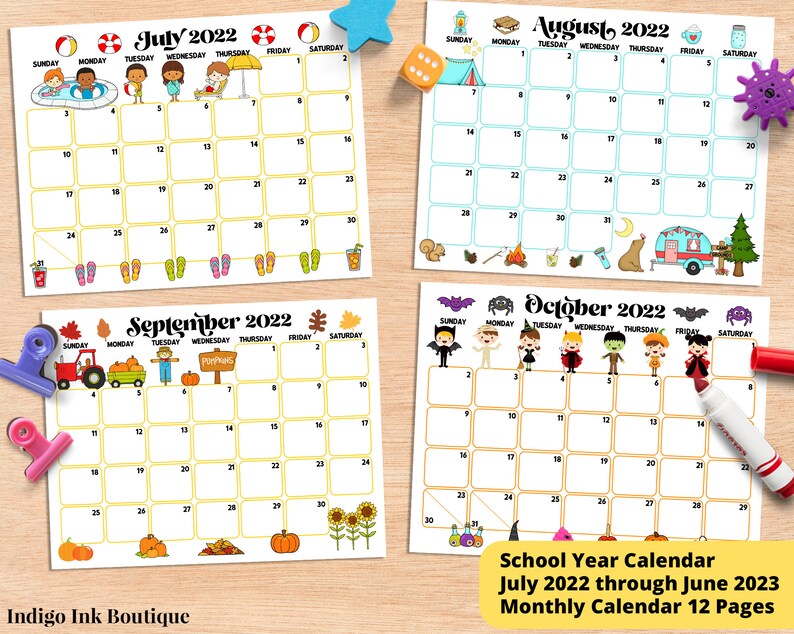Au Calendar 2023 School Calendar July 2022 Thru June 2023 Calendar Monthly Etsy Australia
