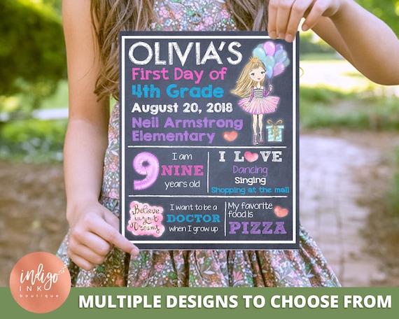Custom Chalkboard First Day of School Poster | Back to School Sign | 1st Day of School Sign | Fourth Grade Chalkboard Sign DIGITAL DOWNLOAD Il_570xn