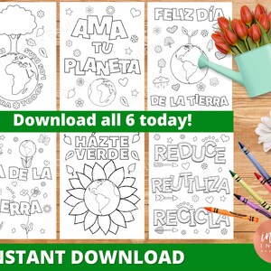 Earth Day SPANISH Coloring Pages INSTANT DOWNLOAD | Earth Day Activity Kids Activity Page | Kids Coloring Sheets | Kids Printable Coloring