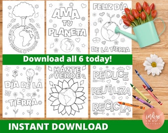 Earth Day SPANISH Coloring Pages INSTANT DOWNLOAD | Earth Day Activity Kids Activity Page | Kids Coloring Sheets | Kids Printable Coloring