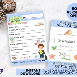 Christmas Gift for Teacher | Holiday Teacher Gift Idea | Teacher Thank You | Card for Teacher INSTANT DOWNLOAD