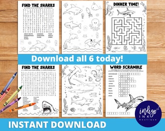 Shark Activity and Coloring Pages INSTANT DOWNLOAD | Shark Week Kids Activity Pages | Shark Coloring Sheets Printable for Kids