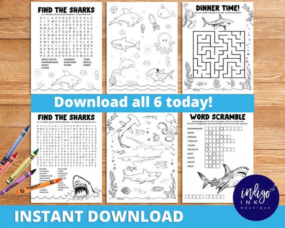 Shark Activity and Coloring Pages INSTANT DOWNLOAD | Shark Week Kids Activity Pages | Shark Coloring Sheets Printable for Kids Il_570xn