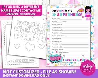 All About My Papa Printable INSTANT DOWNLOAD | Fathers Day from Kid | Papa Gift | Happy Father's Day Gift