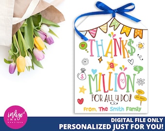 Thanks a Million for All You Do Tags Printable PERSONALIZED | Thank You Favor Tag | Employee Tag | Digital Treat Tags