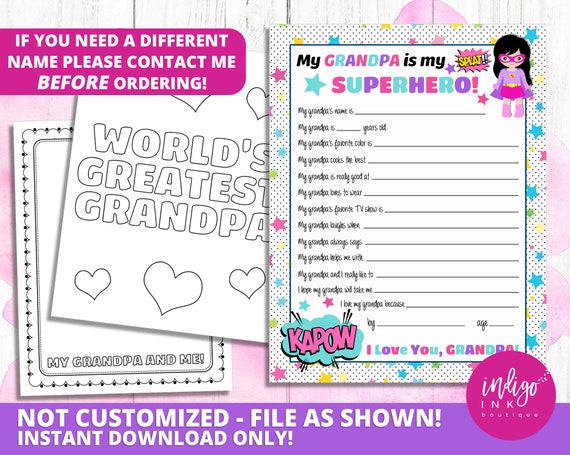 Download All About Grandpa Fill In The Blank Fathers Day Gift Instant Download Superhero Print Grandpa Gift Grandpa Birthday Gift For Grandpa By Indigo Ink Boutique Catch My Party