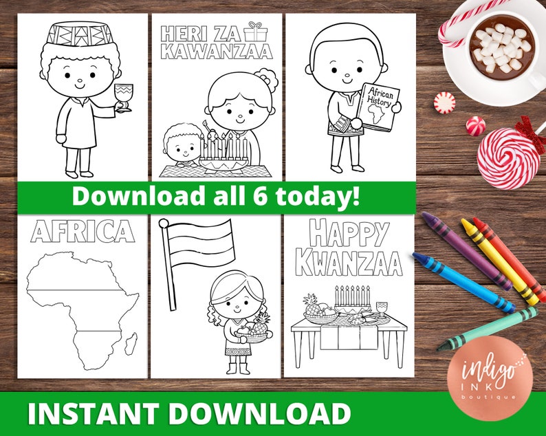 Kwanzaa Coloring Pages for Kids INSTANT DOWNLOAD Africa Coloring Sheets Happy Kwanzaa Printables Kwanzaa Digital Kids Coloring Pages image 1