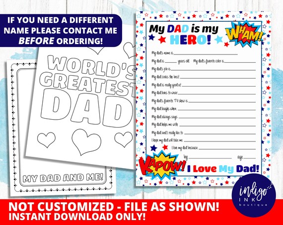All About My Dad INSTANT DOWNLOAD | Fathers Day from Kid | Kids Fathers Day | Dad Gift Kids Questionnaire Il_570xn