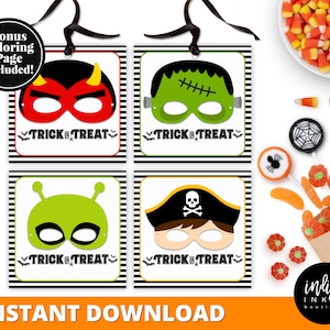 Halloween Favor Tags for Kids  INSTANT DOWNLOAD | Halloween Mask Tags | Kids Halloween Party Favors Tag