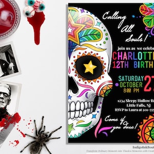 Day of the Dead Invitation DIGITAL DOWNLOAD Dia De Los Muertos Halloween Party Sugar Skull Halloween Invite Halloween Birthday image 1