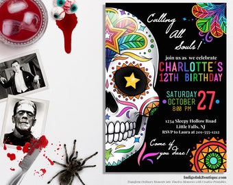 Day of the Dead Invitation DIGITAL DOWNLOAD | Dia De Los Muertos Halloween Party | Sugar Skull Halloween Invite | Halloween Birthday