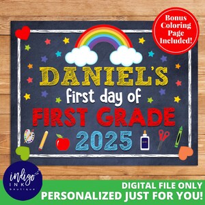 Back to School Signs Printable Color DIGITAL DOWNLOAD | First Day of School Personalized | 1st Day of School Chalkboard Sign Any Grade