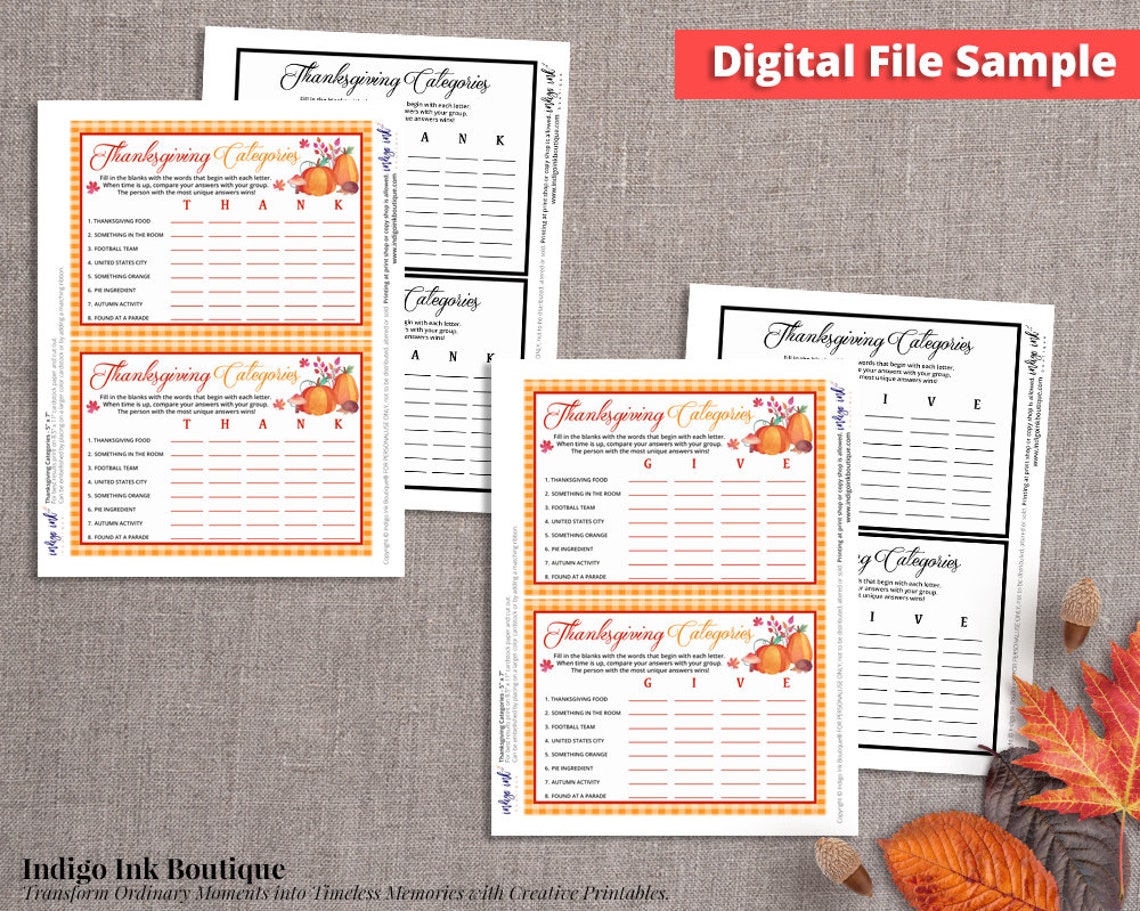 Thanksgiving Day Fun Printable Party Game Thanksgiving Game | Etsy
