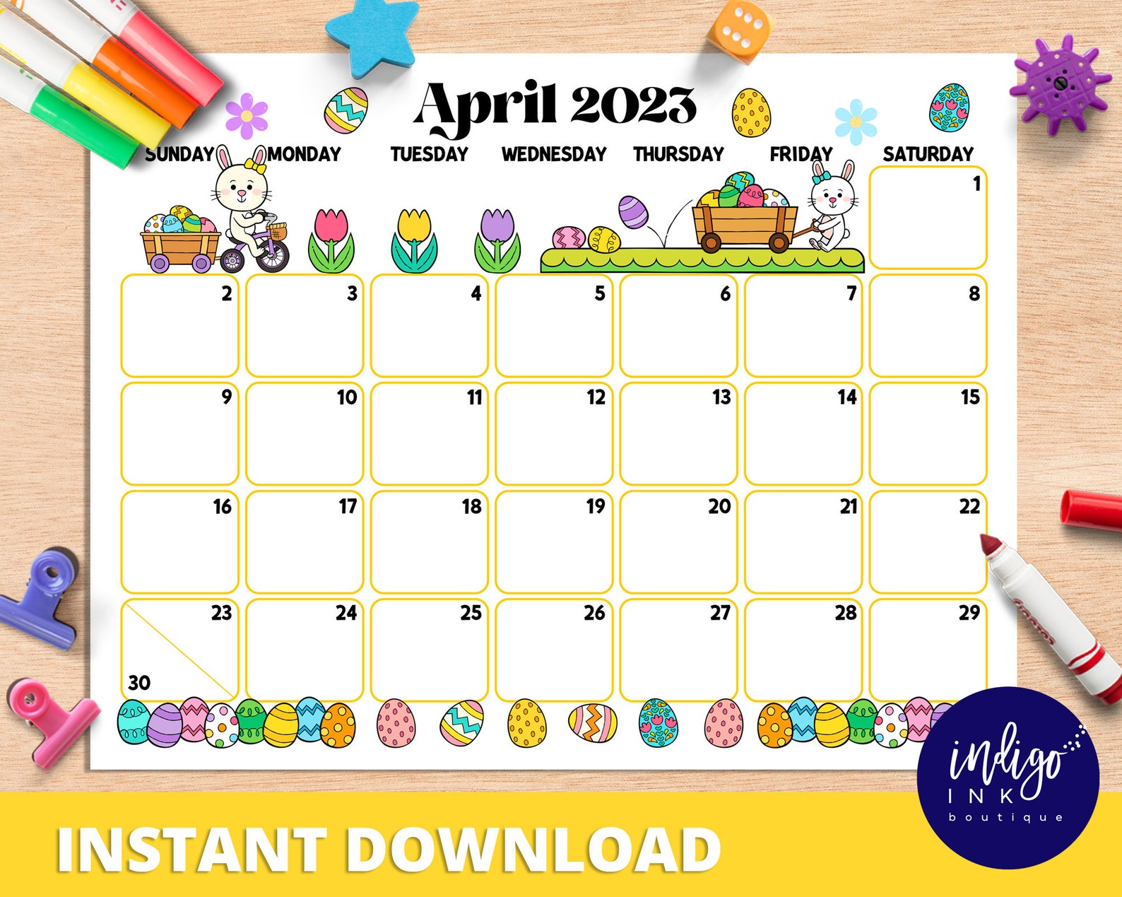April 2023 Calendar INSTANT DOWNLOAD Monthly Planner Digital Etsy Ireland