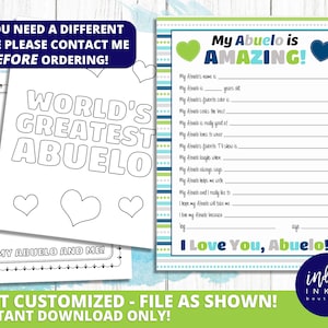 Tudo sobre meu questionário Abuelo Kid DOWNLOAD INSTANTÂNEO | Presente de Dia dos Pais | Presente para Abuelo | Abuelo para impressão | Aniversário do Abuelo