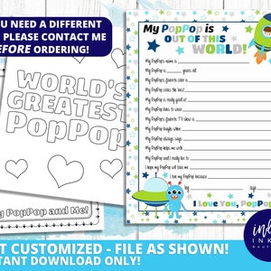Über PopPop Fragebogen für Kinder PopPop Geschenk SOFORT DOWNLOAD | PopPop Geburtstag | Vatertags Geschenk | Kindergeschenk für PopPop | Vatertag von Kid