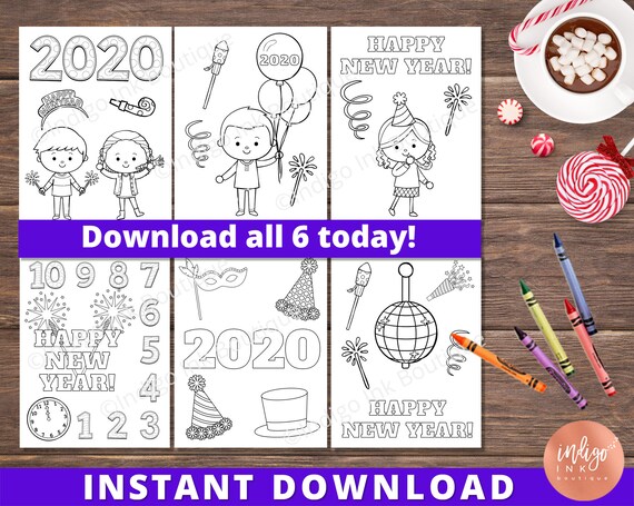 New Years Coloring Page INSTANT DOWNLOAD | New Years Printable | New Years Eve Kids Activity Page | Kids Coloring Sheets Il_570xn