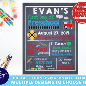 First Day of School Sign DIGITAL DOWNLOAD | 1st Day of School Printable | Train Sign | Chalkboard Sign