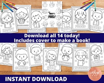 Emotions Coloring Pages INSTANT DOWNLOAD | Feelings Coloring for Kids | Special Needs Teaching Resources | Learning Tools Play Therapy