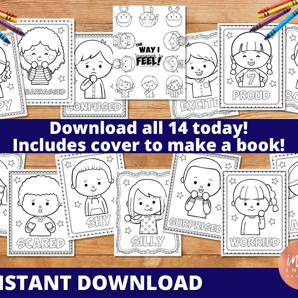 Emotions Coloring Pages INSTANT DOWNLOAD | Feelings Coloring for Kids | Special Needs Teaching Resources | Learning Tools Play Therapy