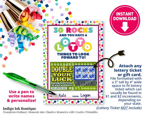 30th Birthday Lottery Ticket Holder INSTANT DOWNLOAD 30 Rocks
