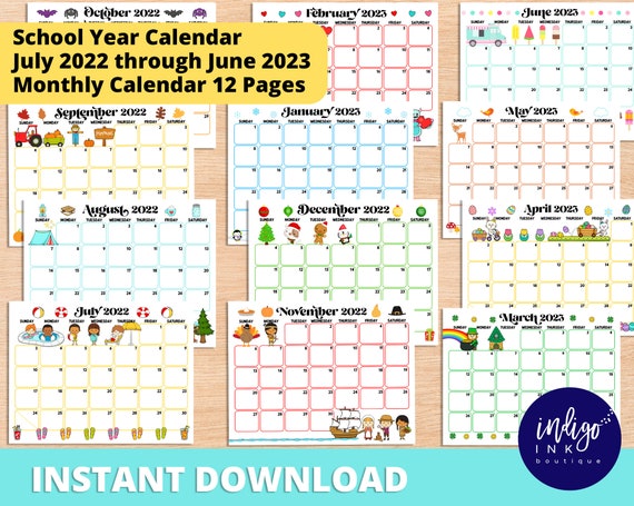 school calendar july 2022 thru june 2023 calendar monthly etsy