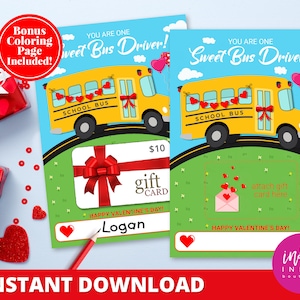 Bus Driver Gift Card Holder INSTANT DOWNLOAD | Bus Driver Valentine Thank You Gift | School Bus Driver Valentine Gift
