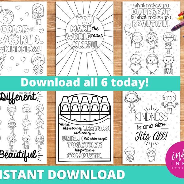 Kindness Coloring Pages INSTANT DOWNLOAD | Affirmations for Kids Teaching Resources | Inspirational Quotes Coloring for Kids Learning Tools