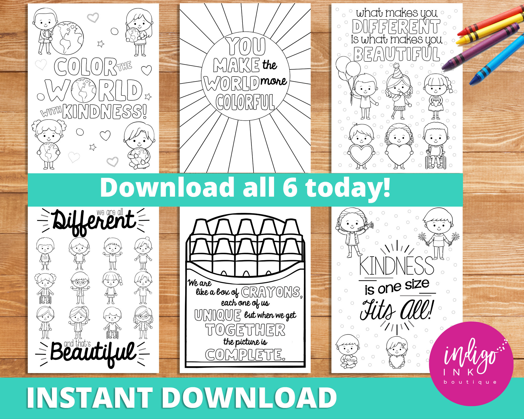Kindness Coloring Pages INSTANT DOWNLOAD | Affirmations for Kids Teaching Resources | Inspirational Quotes Coloring for Kids Learning Tools