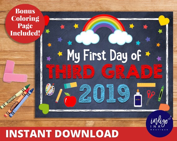 First Day of Third Grade Printable School Sign INSTANT DOWNLOAD | 1st day of 3rd Grade Chalkboard Sign | First Day of School Chalkboard Il_570xn