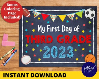 First Day of Third Grade Printable School Sign INSTANT DOWNLOAD | 1st day of 3rd Grade Chalkboard Sign | First Day of School Chalkboard