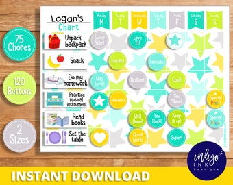 Kids Reward Chart INSTANT DOWNLOAD | Kids Printable Weekly Chart | Daily Routine Chart | Weekly Chore Chart