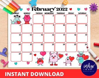 february 2022 calendar instant download monthly planner etsy