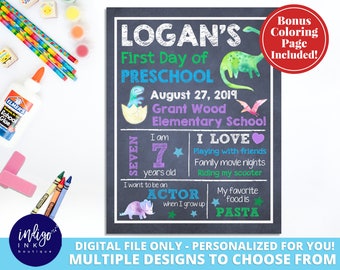 First Day of School Sign DIGITAL DOWNLOAD | 1st Day of School Printable | Dinosaur Sign Chalkboard Sign