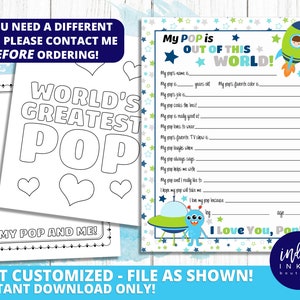 Alles over Pop INSTANT DOWNLOAD | Kid vragenlijst pop cadeau | Pop-verjaardag | Vaderdagcadeau | Kindercadeau voor pop | Vaderdag van Kid