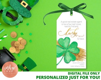 St. Patricks Day Real Estate Agent Favor Tags PERSONALIZED DIGITAL DOWNLOAD | Agent Marketing St. Patty's Day Tag | Broker Pop By