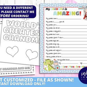 Todo sobre el cuestionario para niños de la abuela Regalo de la abuela DESCARGA INSTANTE / Cumpleaños de la abuela / Regalo del Día de las Madres / Regalo del niño a la abuela