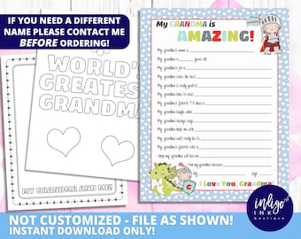 All About Grandma Kid Questionnaire Grandmother Gift INSTANT DOWNLOAD | Grandma Birthday | Mothers Day Gift  | Kid Gift to Grandma