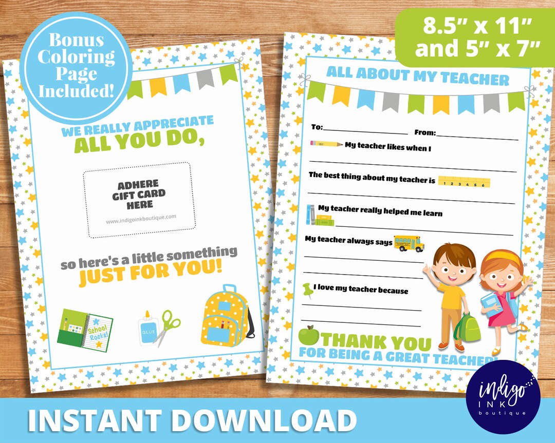 Teacher Thank You End of Year Gift INSTANT DOWNLOAD | Teacher ...