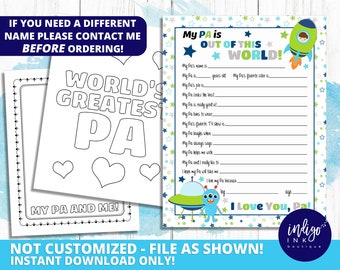 All About My Pa Kid Questionnaire INSTANT DOWNLOAD | Fathers Day from Kid | Pa Gift | Gift for Pa | Happy Father's Day | Pa Birthday