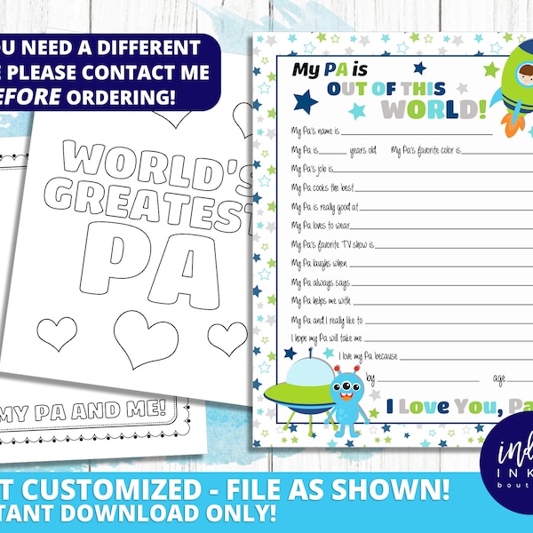 All About My Pa Kid Questionnaire INSTANT DOWNLOAD | Fathers Day from Kid | Pa Gift | Gift for Pa | Happy Father's Day | Pa Birthday