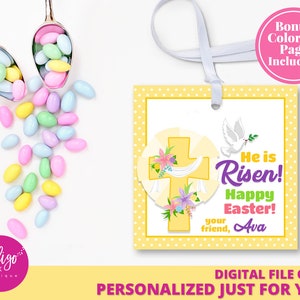 Christian Easter Tag Personalized | He is Risen Party Favor Tags | Easter Gift Tags | Religious Easter Favor Tag