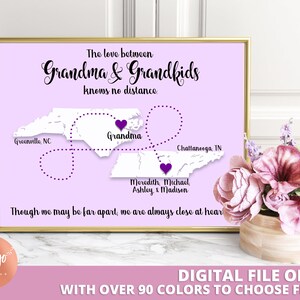 Custom Mothers Day Gift | Grandma Gift From Grandkids Personalized Print | Miss You Gift for Grandmother | Gift for Grandma Map Gift
